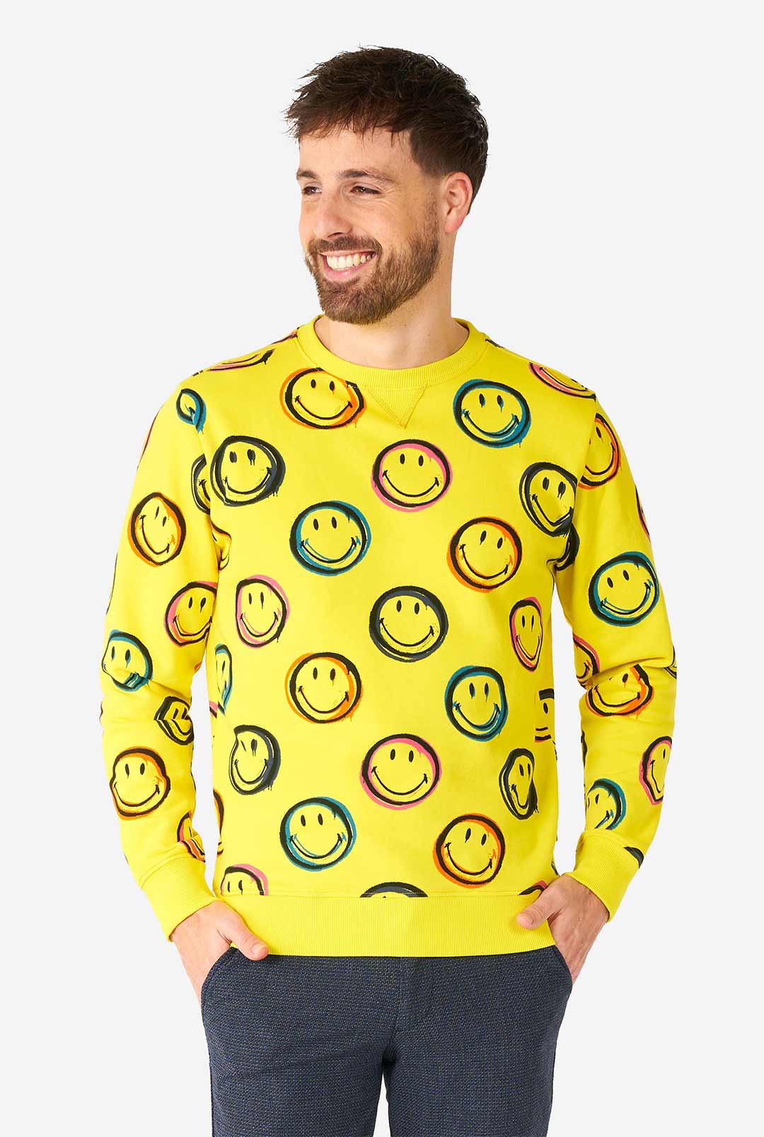 Bold Smiley® Smudge Sweater with Vintage Pop Flair