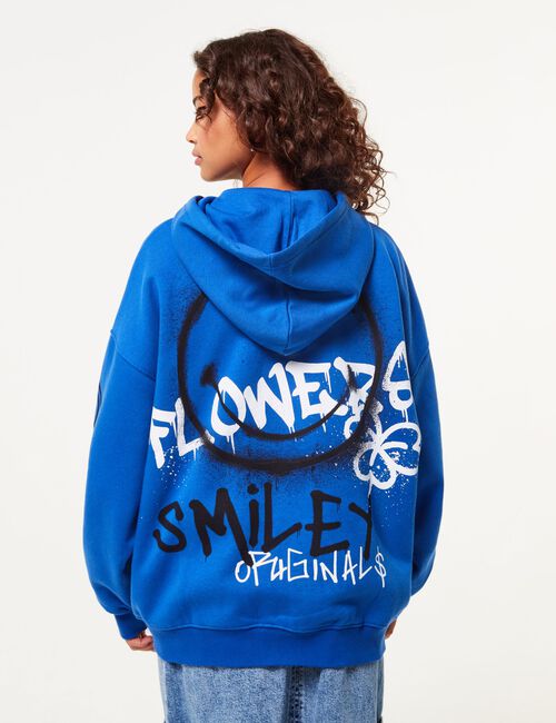 Oversize Blue Zipped Hoodie with Smiley® Originals Style