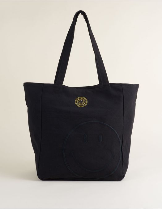 Collab Smiley + Embroidered Canvas Bag - Black - U