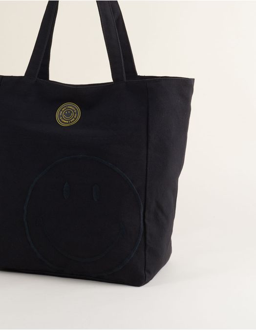 Collab Smiley + Embroidered Canvas Bag - Black - U