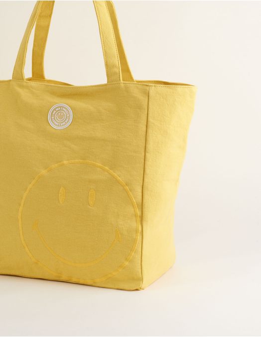 Collab Smiley + Embroidered Canvas Bag - Yellow - U