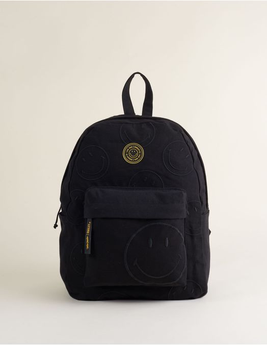 Collab Smiley + Embroidered Canvas Backpack - Black - U