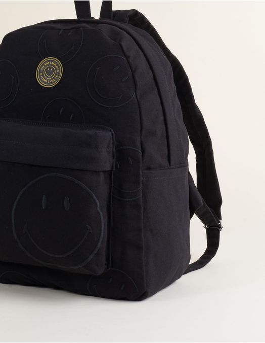 Collab Smiley + Embroidered Canvas Backpack - Black - U