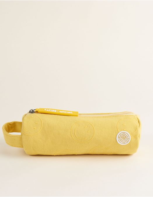 Collab Smiley + Cylindrical Canvas Pencil Case with Embroidery - Yellow - U
