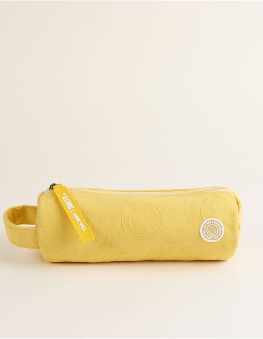 Collab Smiley + Cylindrical Canvas Pencil Case with Embroidery - Yellow - U