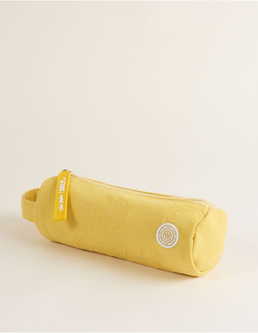 Collab Smiley + Cylindrical Canvas Pencil Case with Embroidery - Yellow - U