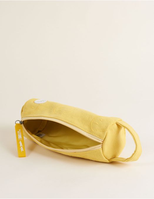Collab Smiley + Cylindrical Canvas Pencil Case with Embroidery - Yellow - U