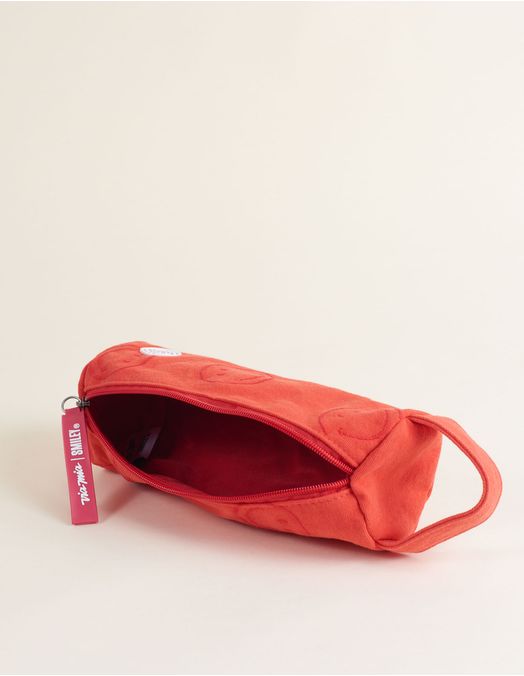 Collab Smiley + Cylindrical Canvas Pencil Case with Embroidery - Red - U