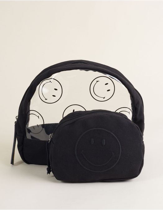 Collab Smiley + Embroidered Toiletry Kit - Black - U