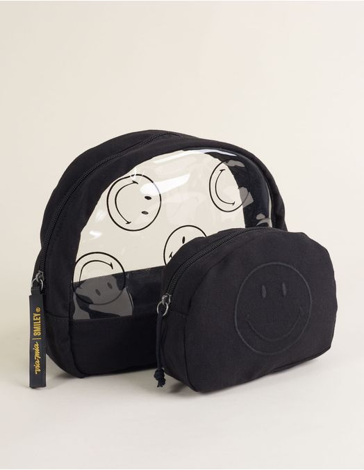 Collab Smiley + Embroidered Toiletry Kit - Black - U