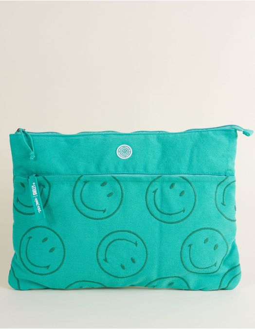 Collab Smiley + Embroidered Canvas Laptop Bag - Green - U