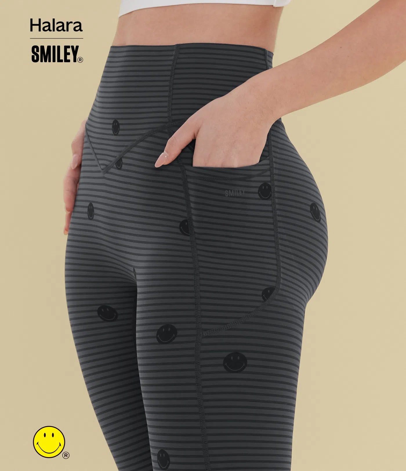 Halara X Smiley® Halara UltraSculpt™ Stripe Print High Waisted Scrunch Butt Lifting Tummy Control Training Leggings with Pockets