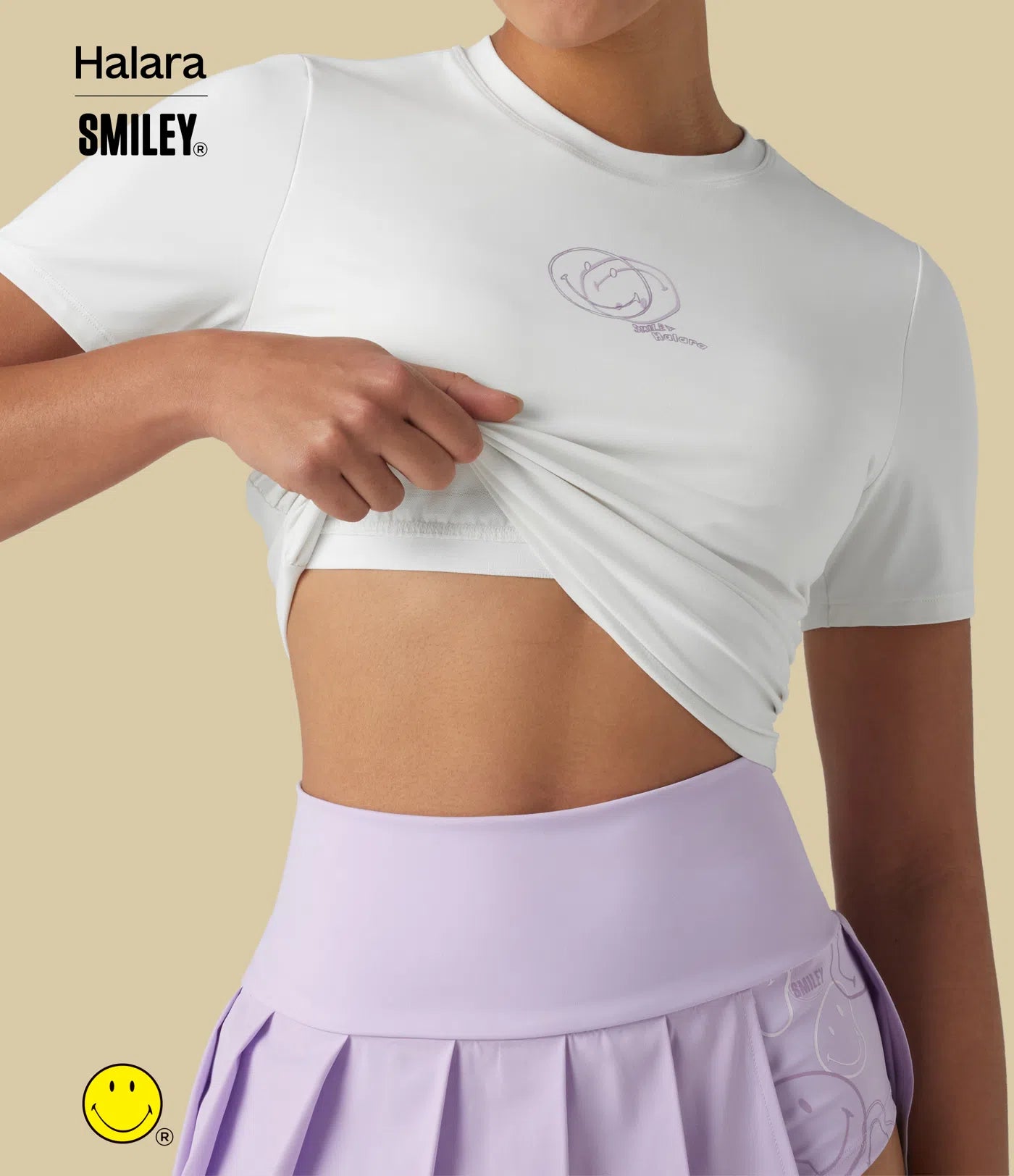 Halara X Smiley® Halara UltraSculpt™ Round Neck Short Sleeve Ruched Skinny Cropped Casual T-Shirt
