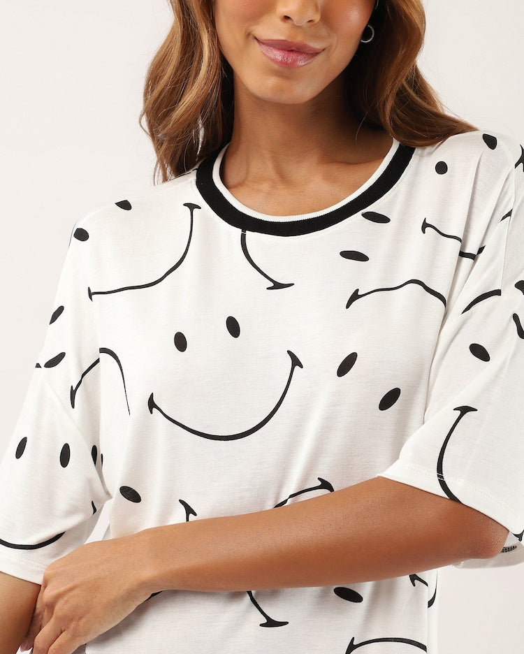 Regular printed short-sleeved t-shirt - white | The Smiley Company