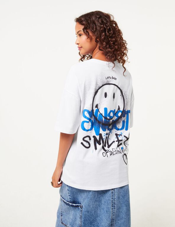  TopGlory Women's T-Shirt Smile Face Print Oversized