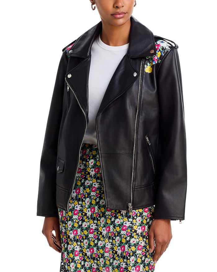 Leather Floral Print Moto Jacket - Exclusive