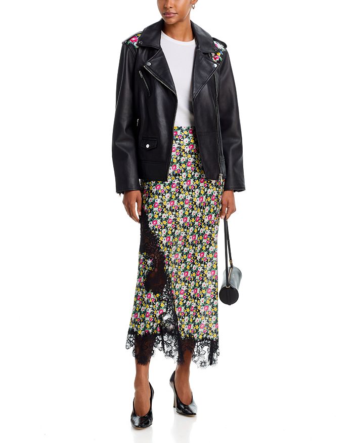 Leather Floral Print Moto Jacket - Exclusive