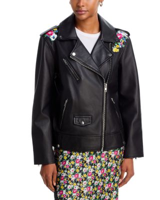 Leather Floral Print Moto Jacket - Exclusive