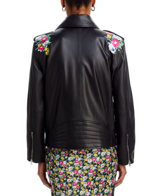 Leather Floral Print Moto Jacket - Exclusive
