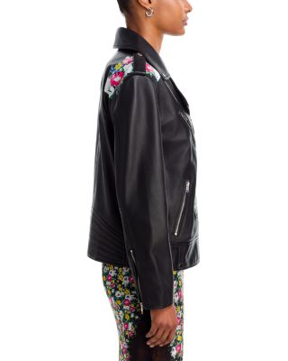 Leather Floral Print Moto Jacket - Exclusive
