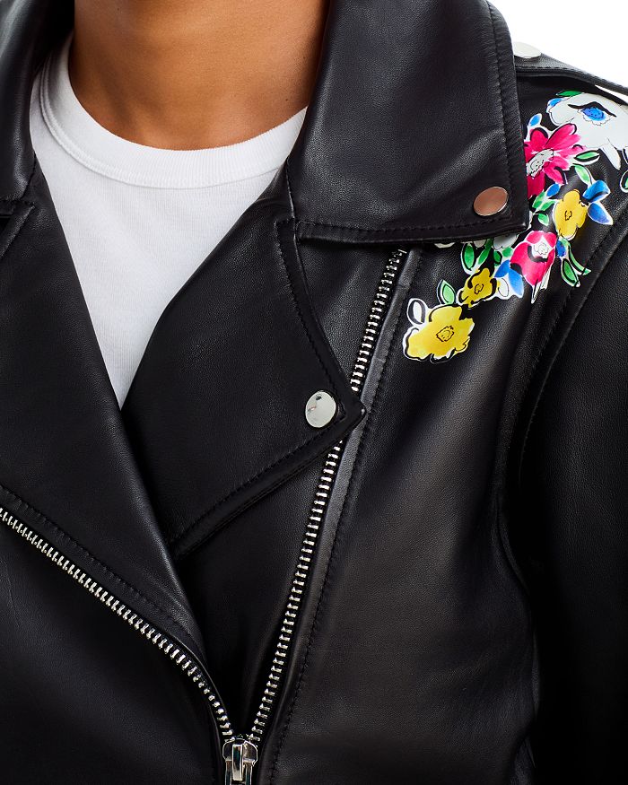 Leather Floral Print Moto Jacket - Exclusive