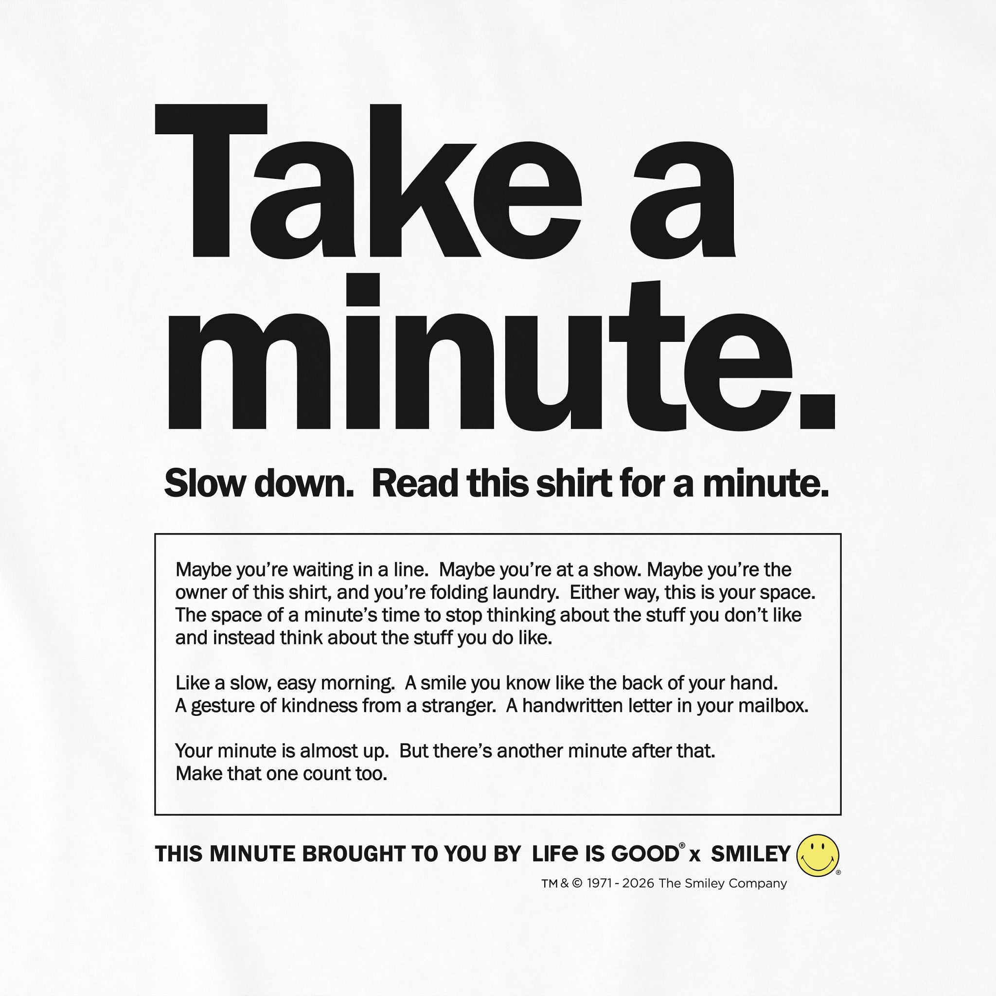 Men's LIG X Smiley Take a Minute Short Sleeve Crusher Tee