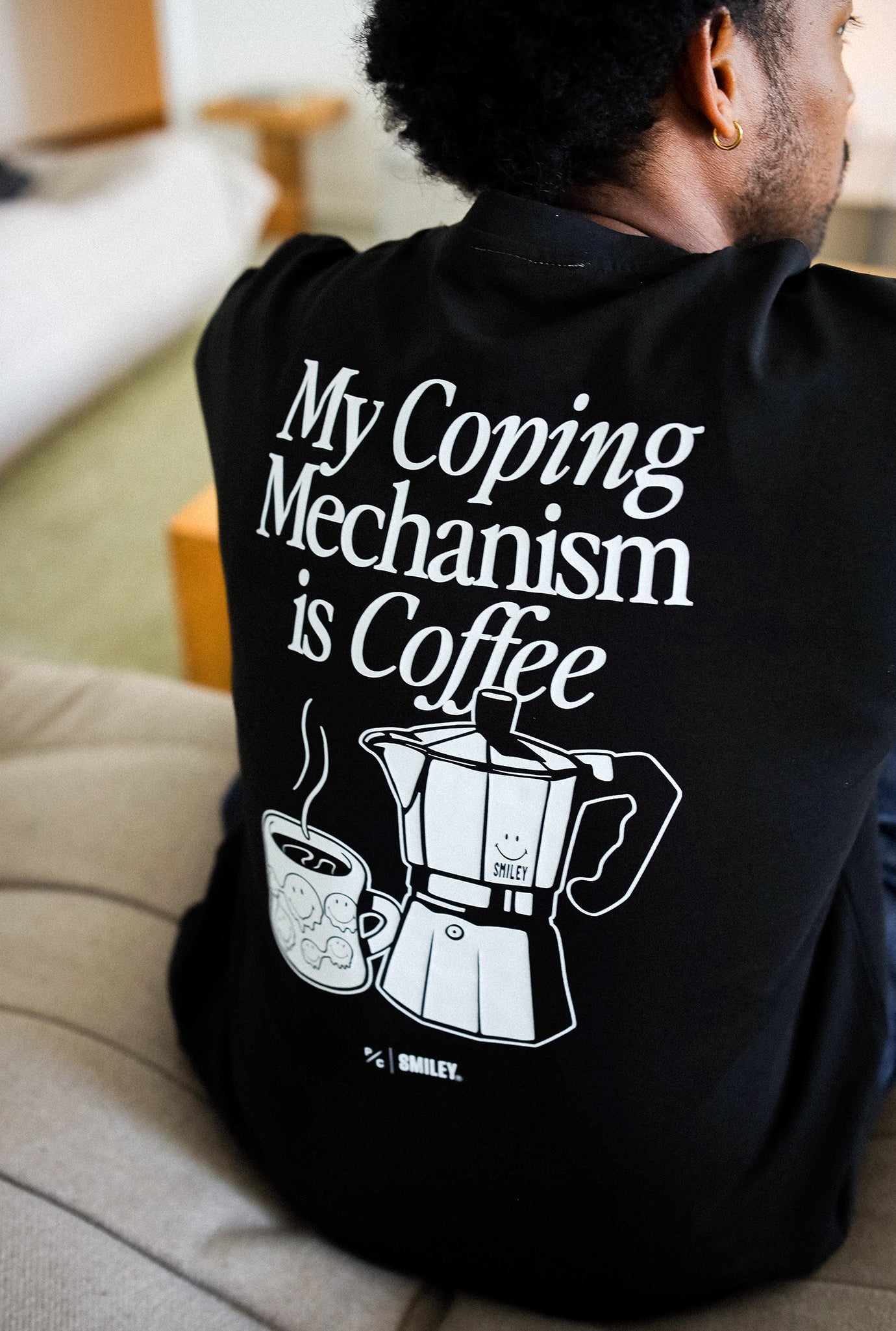 P/C x Smiley®: My Coping Mechanism is Coffee Heavyweight T-Shirt - Black