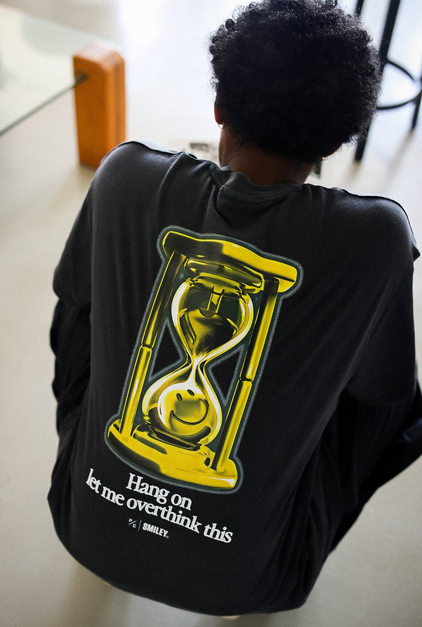 P/C x Smiley®: Hang on Let me Overthink this Heavyweight Garment Dyed T-Shirt - Black