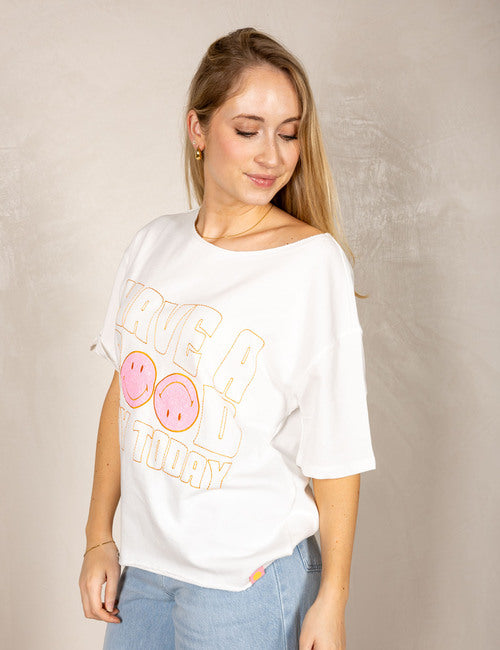 White T-shirt with “Have a Good Day Today” print