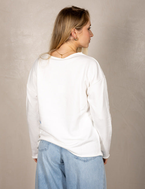 White sweater with smiley face and “Today I Have a Good Day” print