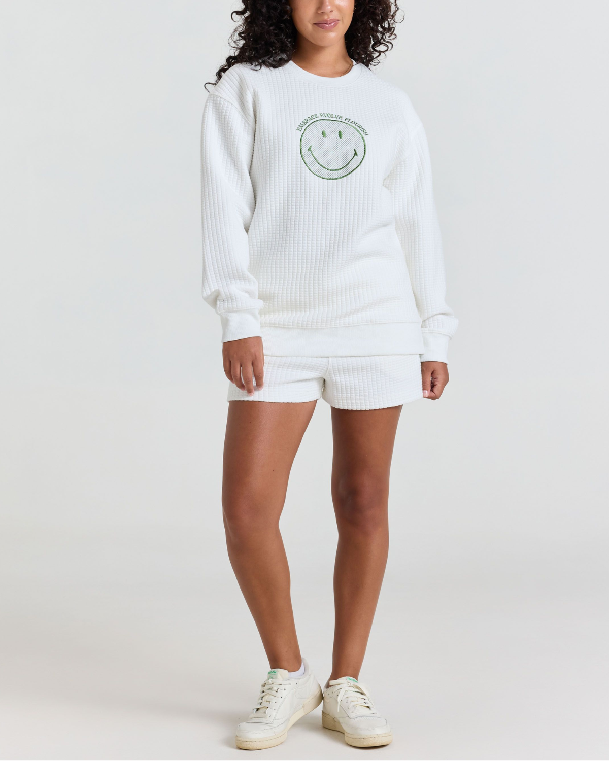 Smiley® Flourish Waffle Shorts, White