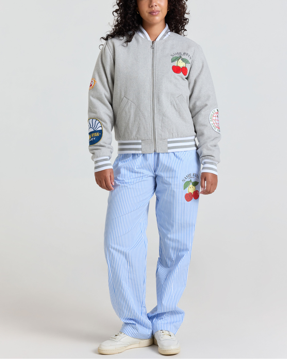 Smiley Freshly Picked Varsity Jacket, Grey