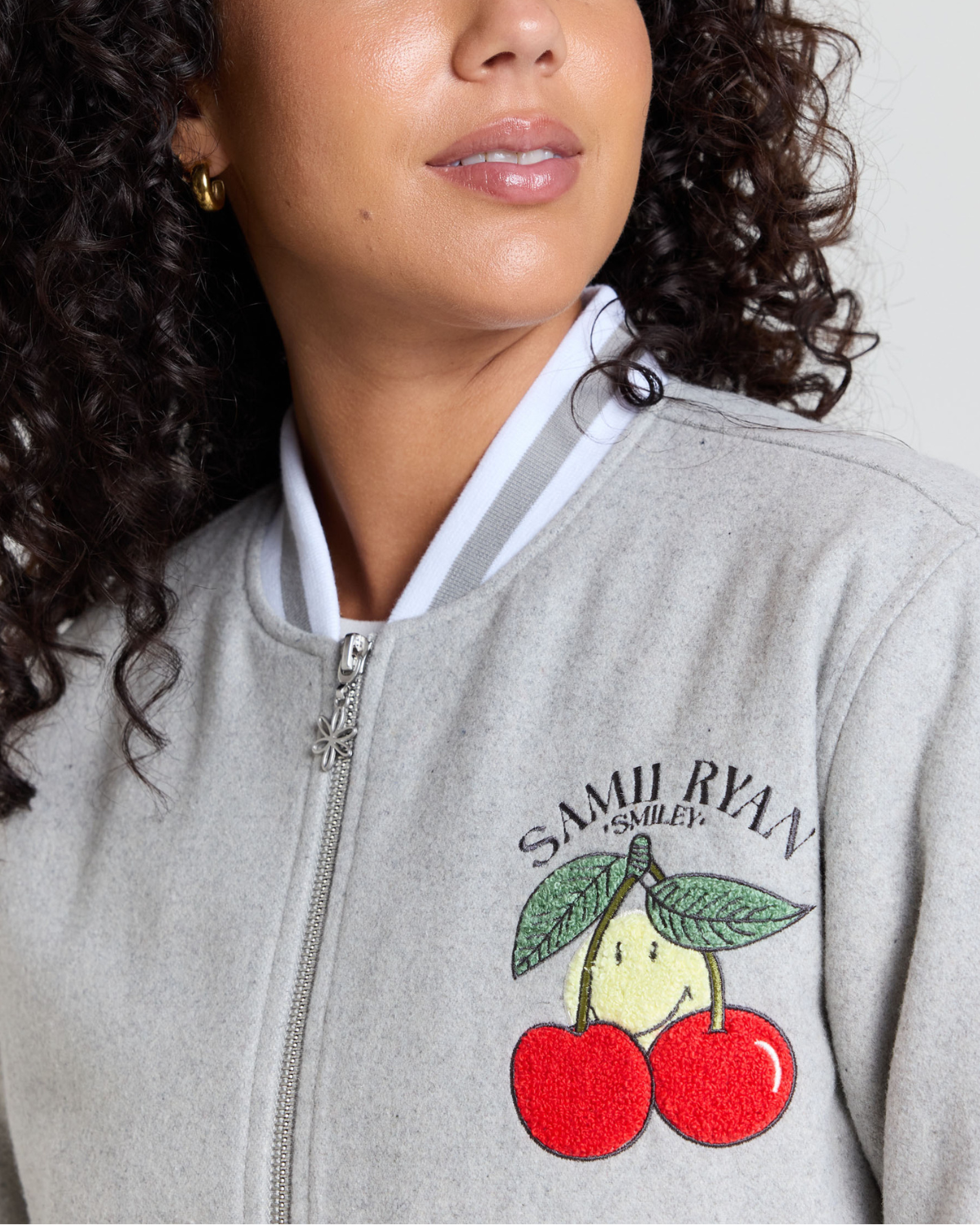 Smiley Freshly Picked Varsity Jacket, Grey
