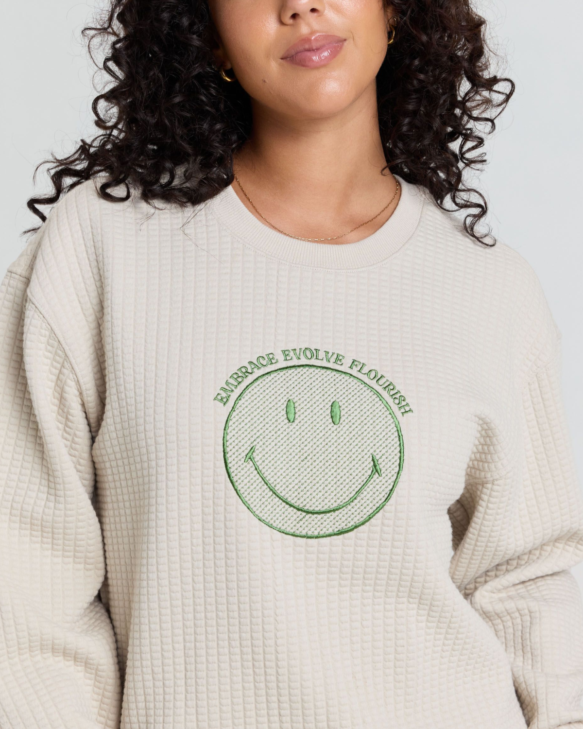 Smiley® Flourish Waffle Crewneck, Tan