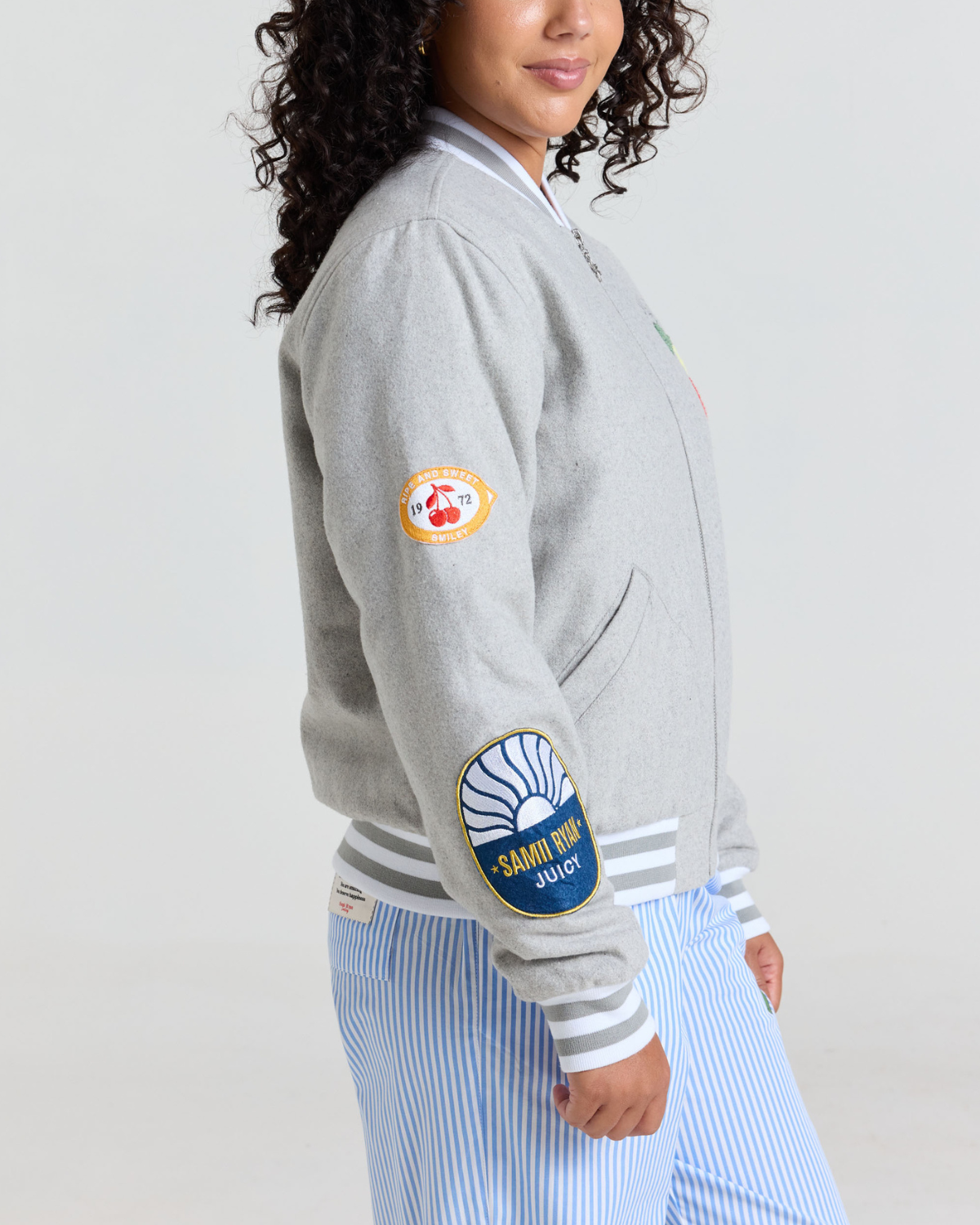 Smiley Freshly Picked Varsity Jacket, Grey