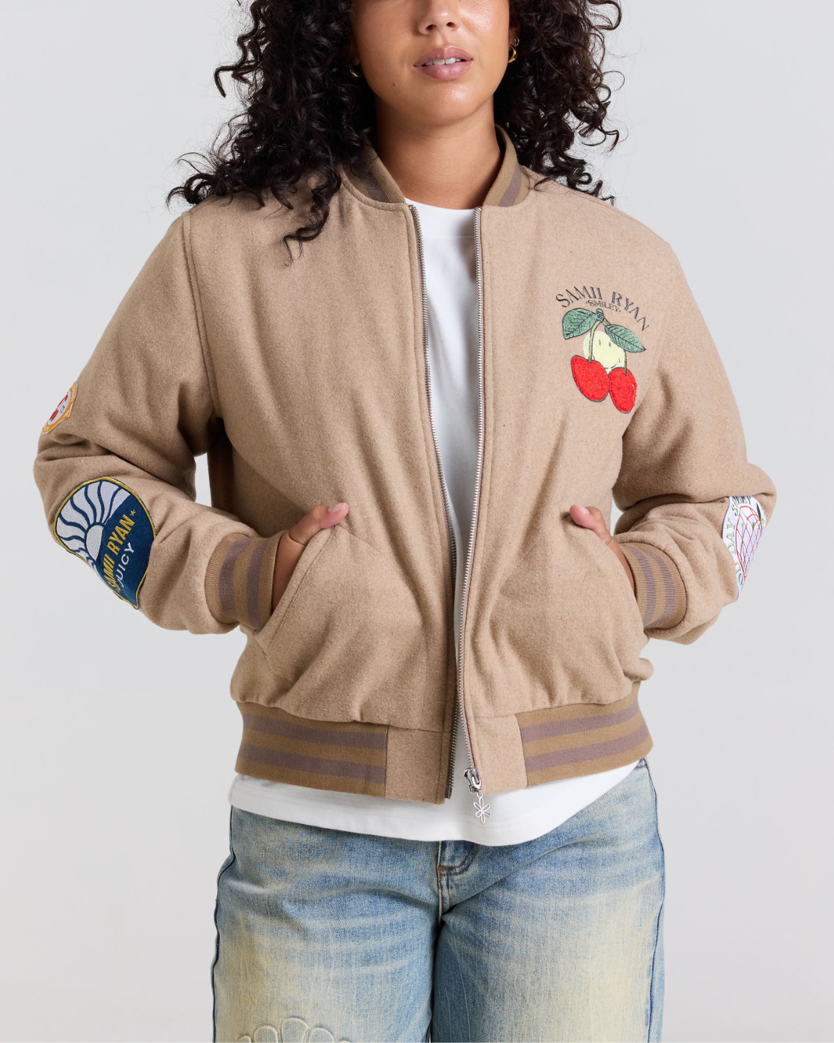 Smiley Freshly Picked Varsity Jacket, Brown