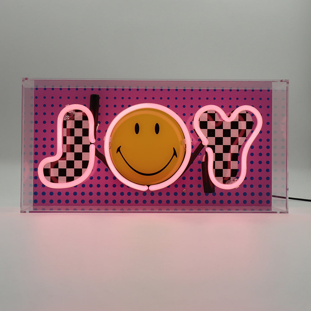 Joy Pink: The Original Smiley Acrylic Box Glass Neon