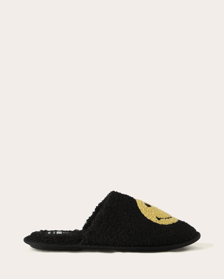 Men's fluffy slippers - black | The Smiley Company