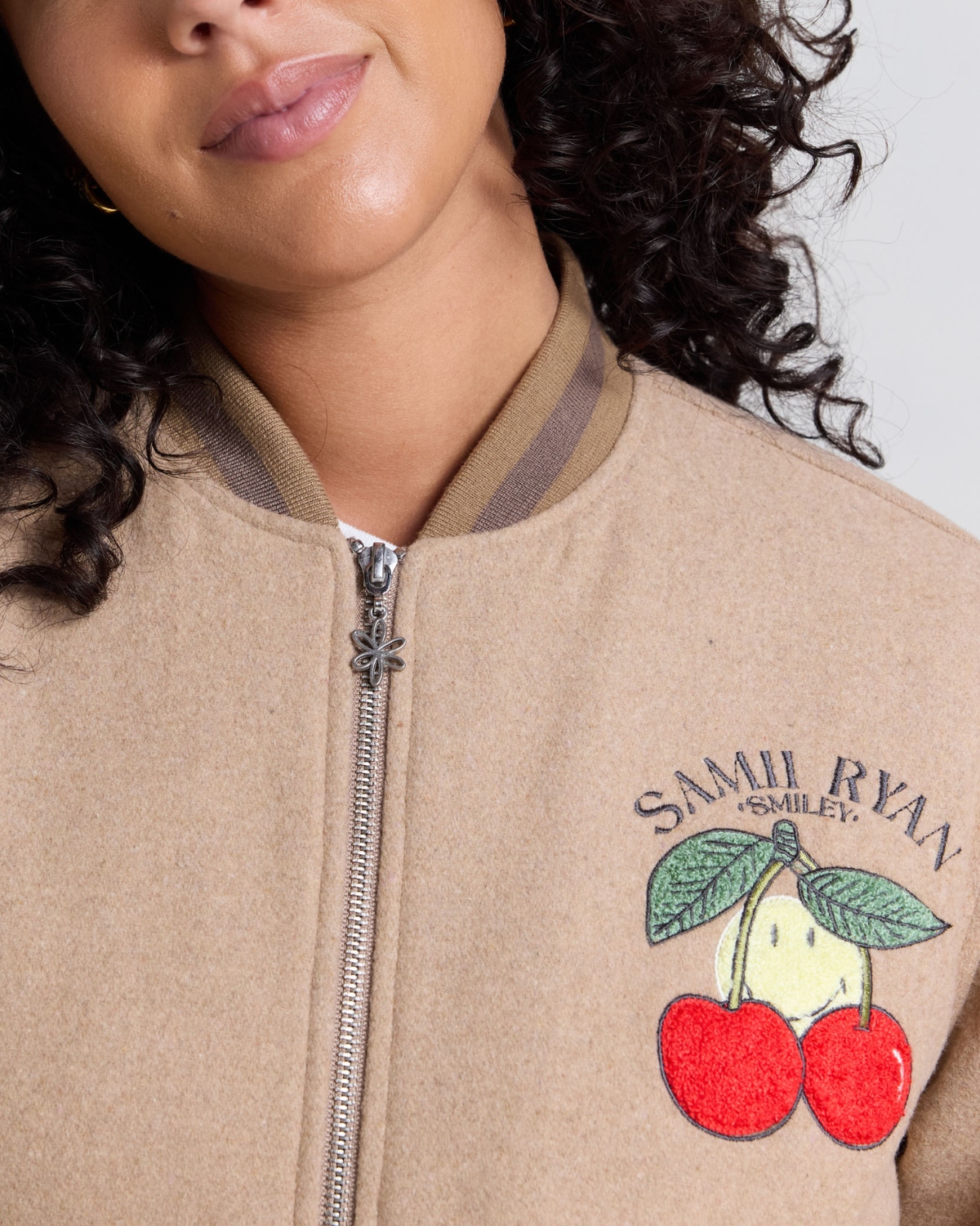 Smiley Freshly Picked Varsity Jacket, Brown