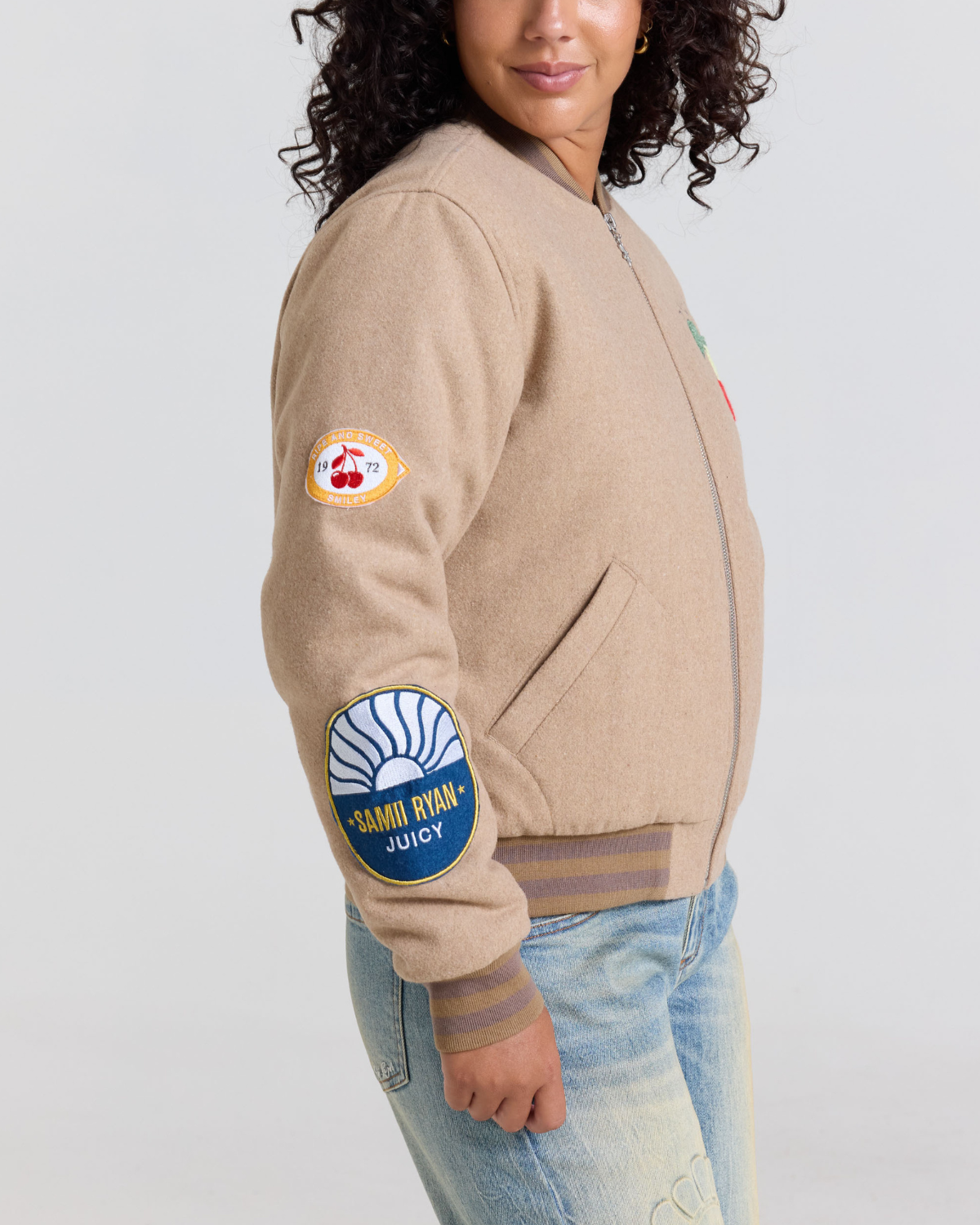 Smiley Freshly Picked Varsity Jacket, Brown