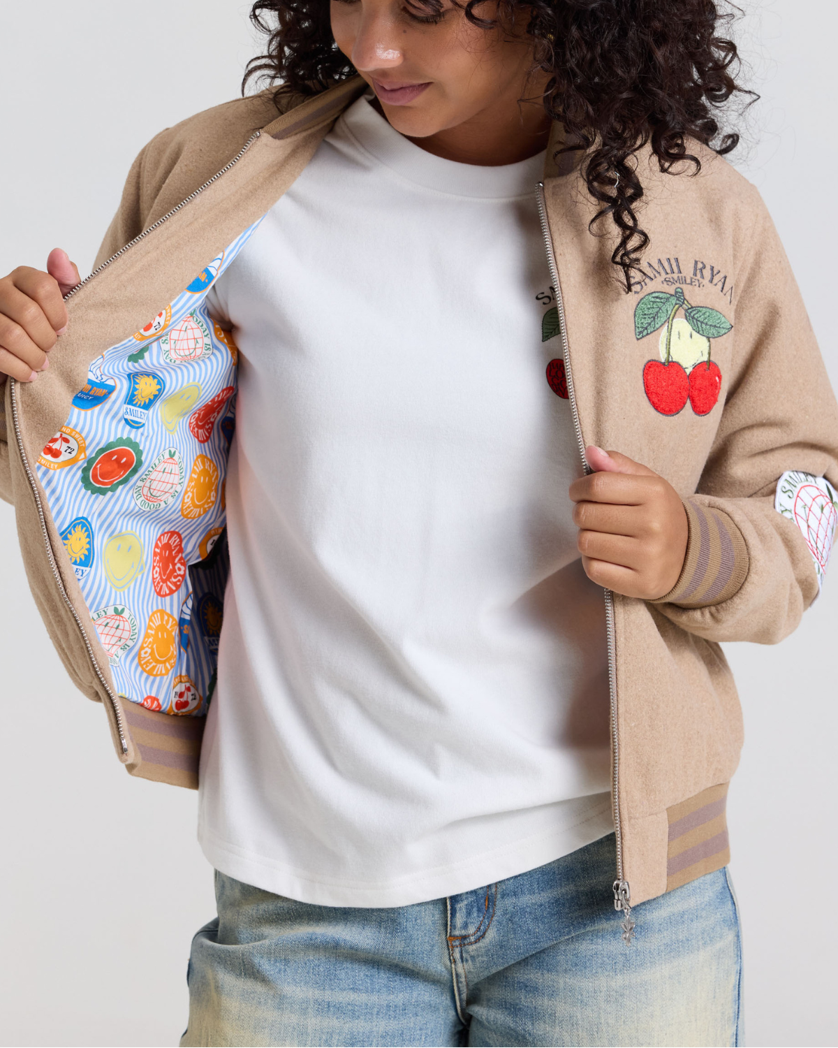 Smiley Freshly Picked Varsity Jacket, Brown