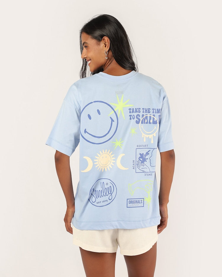 Women's regular lettering t-shirt - blue | The Smiley Company