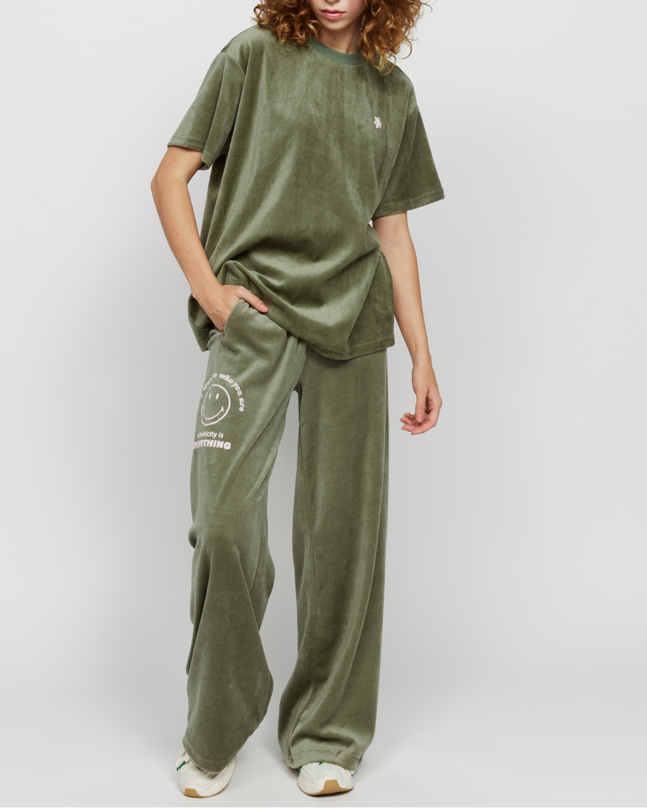 Smiley Authenticity Open Leg Velour Pants