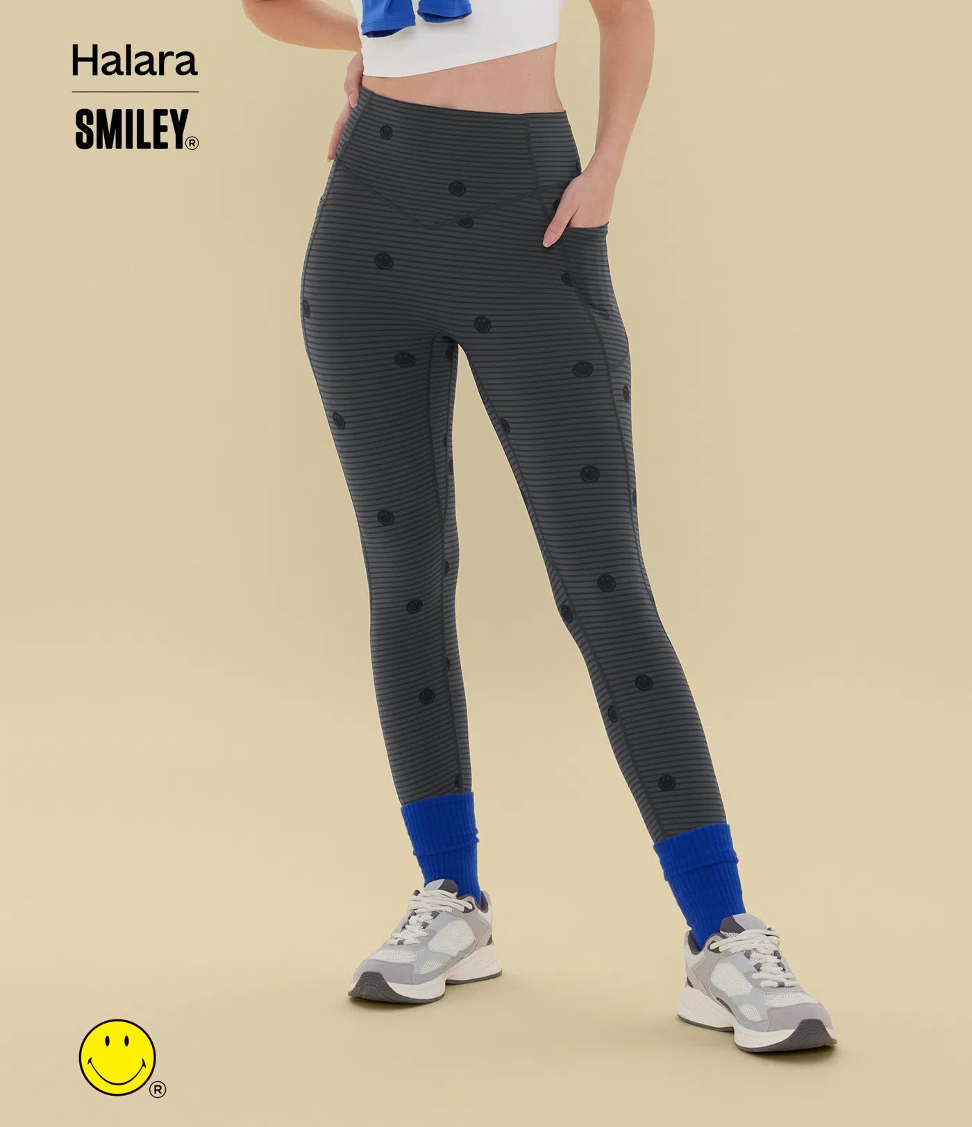 Halara X Smiley® Halara UltraSculpt™ Stripe Print High Waisted Scrunch Butt Lifting Tummy Control Training Leggings with Pockets