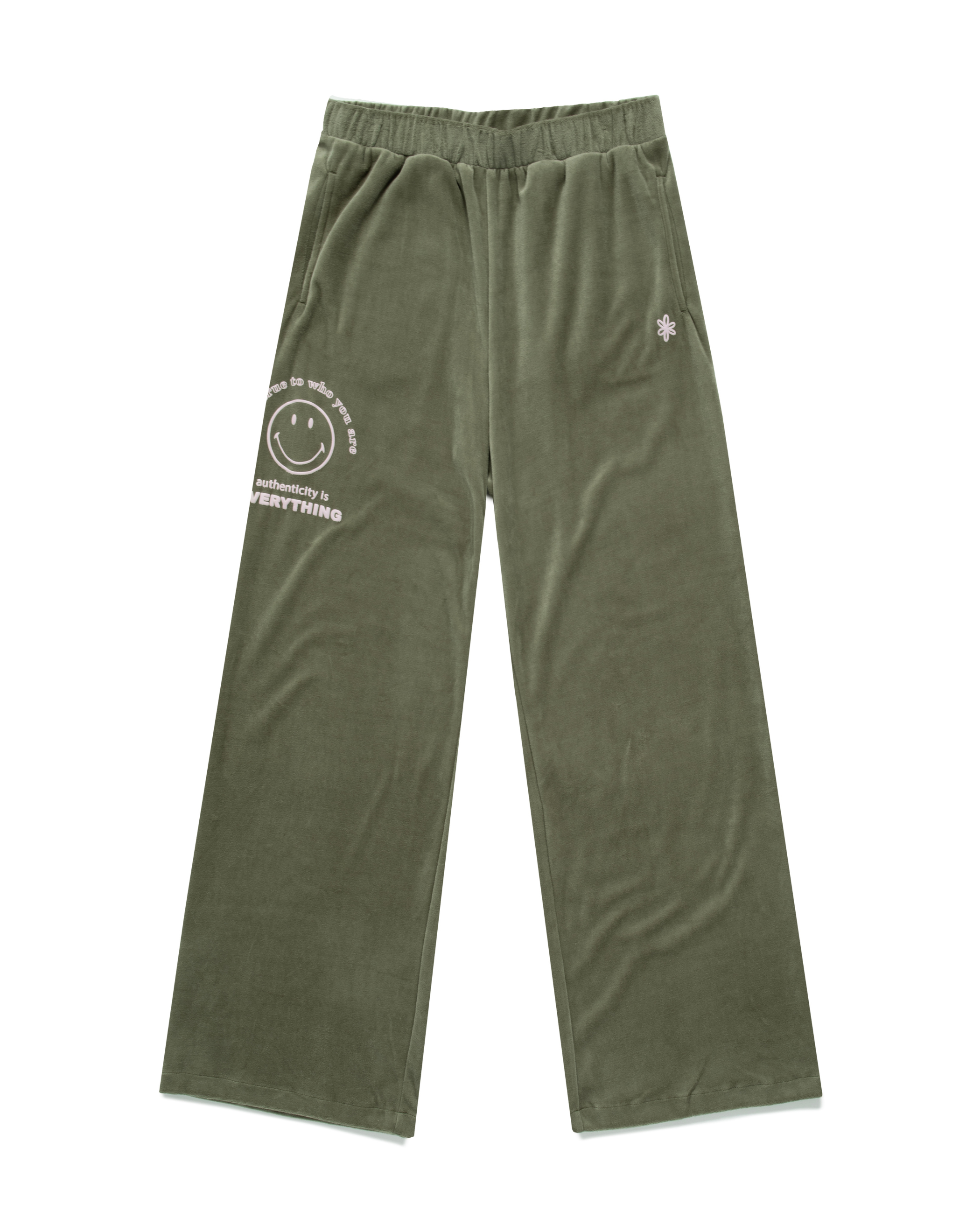 Smiley Authenticity Open Leg Velour Pants
