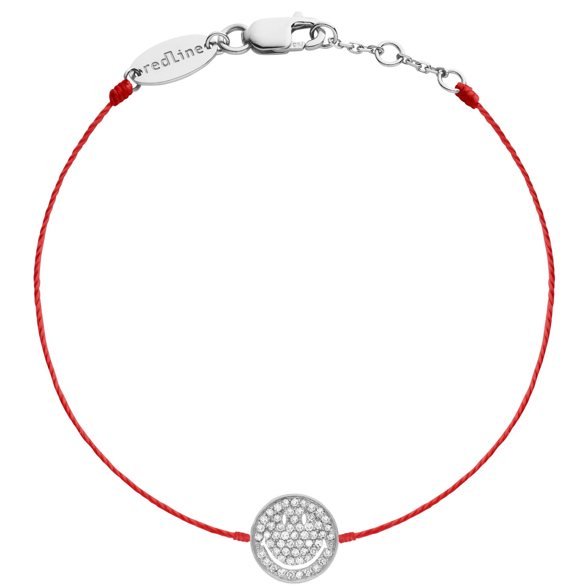 String bracelet with diamond-paved smiley in white gold