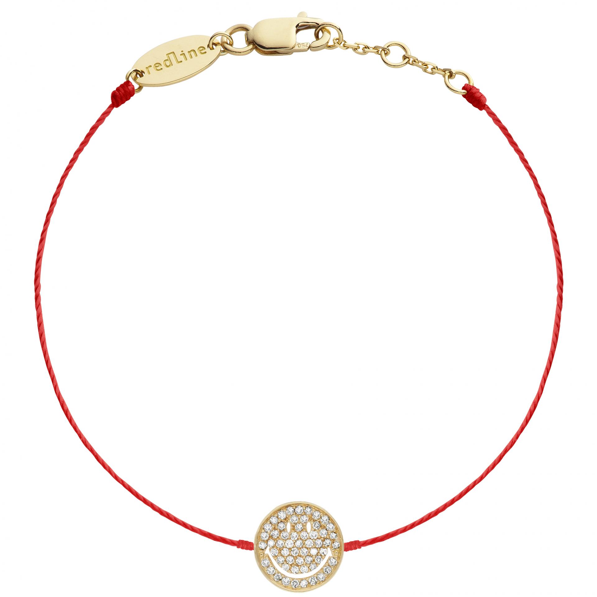 String bracelet with diamond-paved smiley in yellow gold