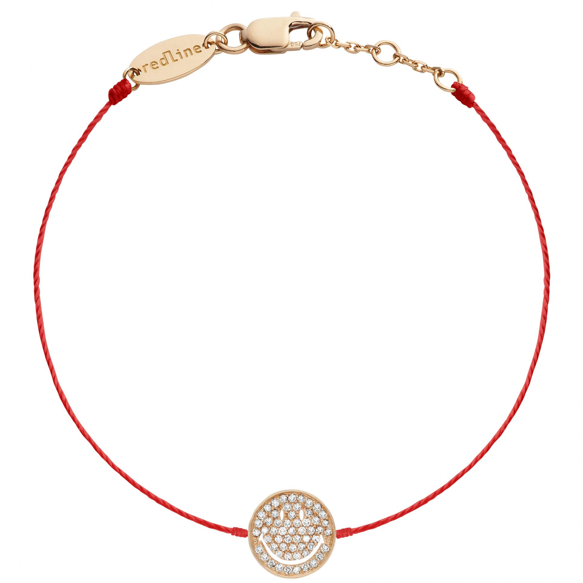 String bracelet with diamond-paved smiley in rose gold