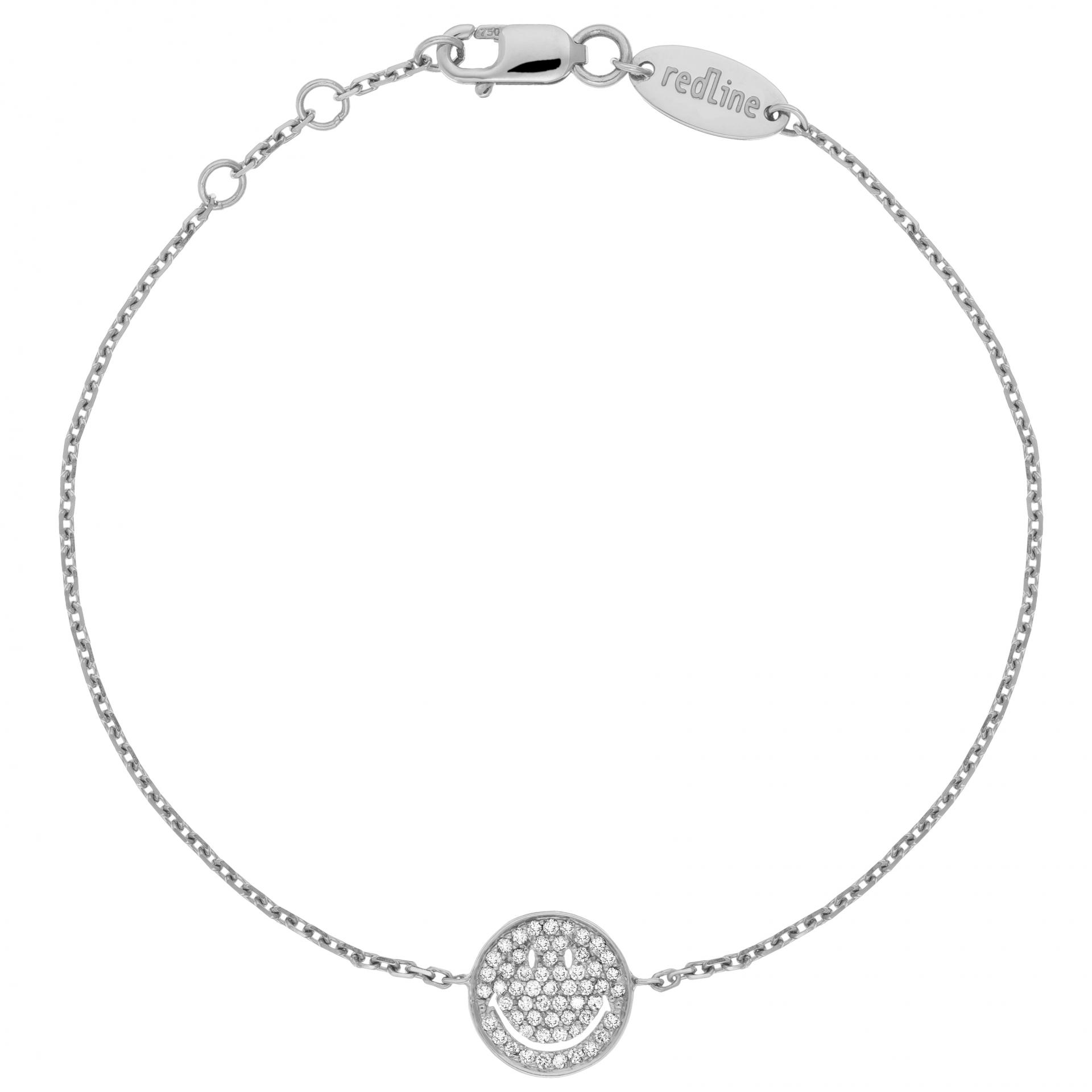 White gold chain bracelet with diamond-paved smiley