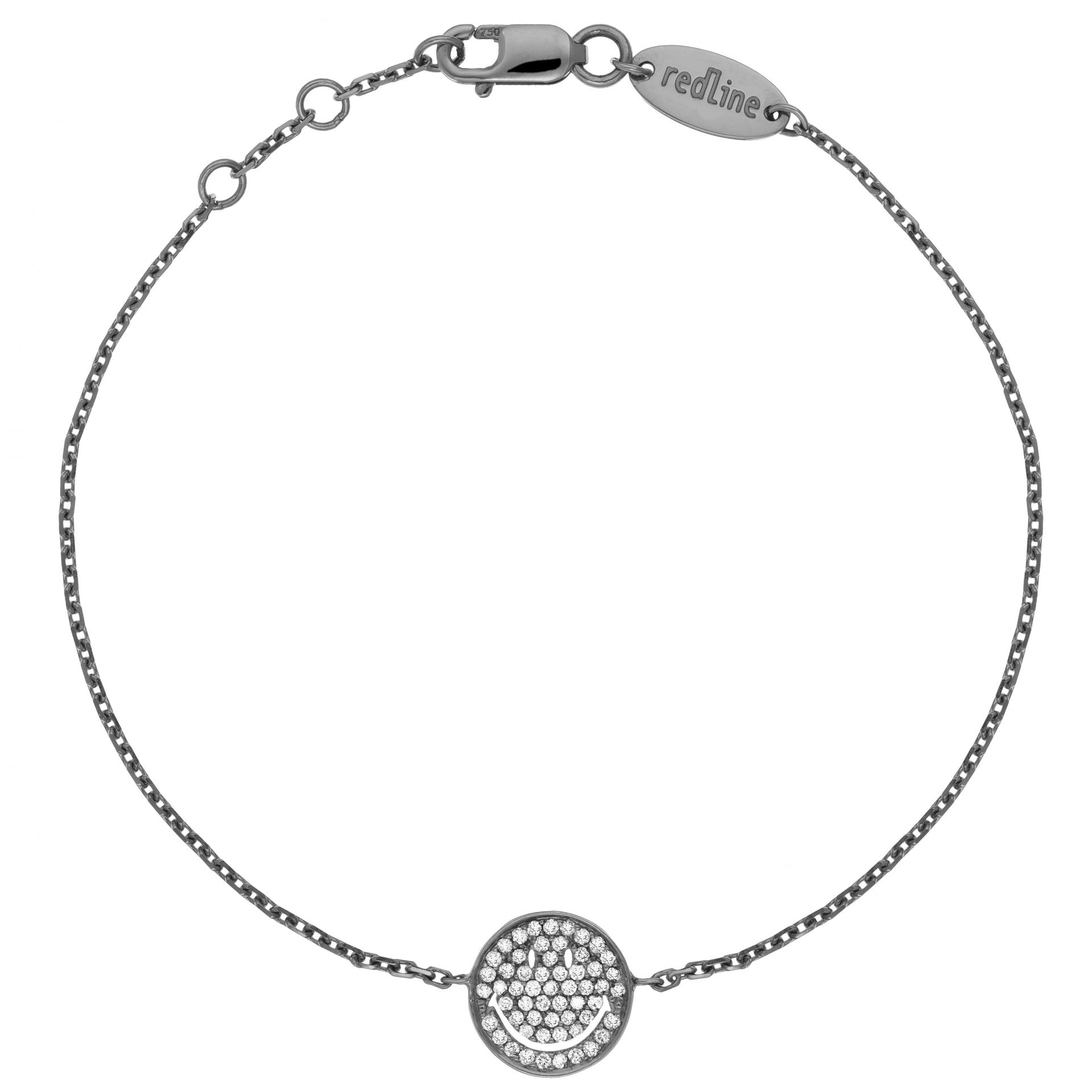 Black gold chain bracelet with diamond-paved smiley